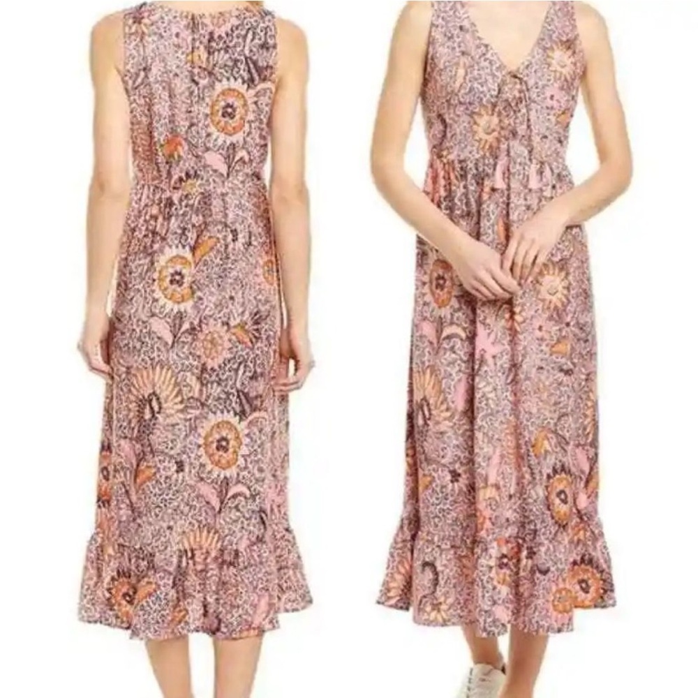Madewell Peach and Blush Pink Bali Blooms Floral Midi Casual Dress Size 14